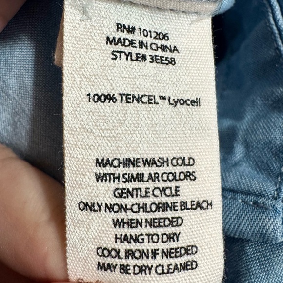 Soft Surroundings Eventide Tencel Chambray Pleated Button Front Blue Blouse - Picture 11 of 11